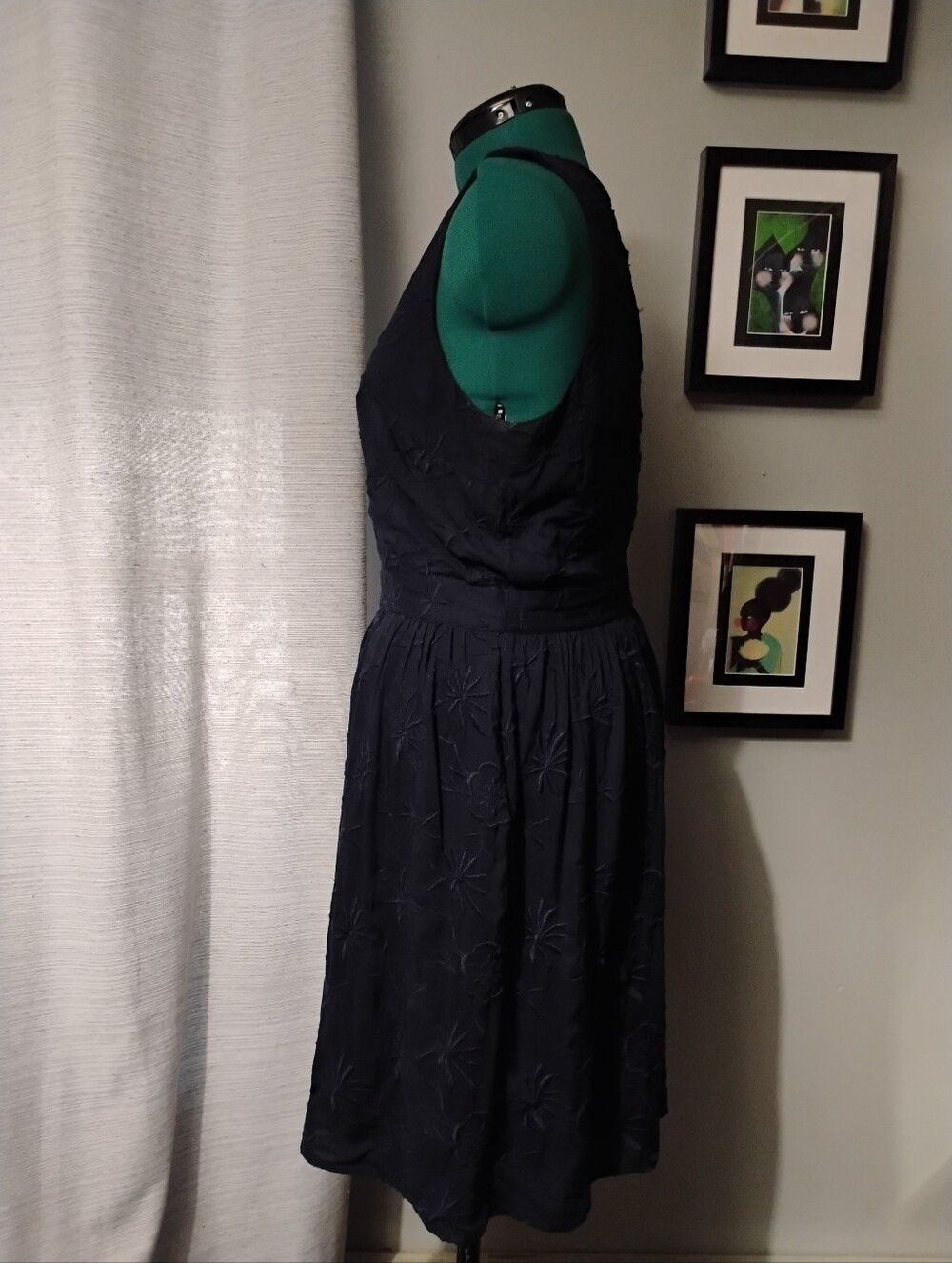 Embroidered Sleeveless Navy V-Neck Midi Dress by Loft Sz 12 - Picture 7 of 10